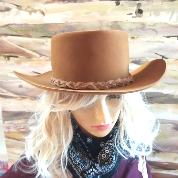 Vtg CHURCHILL LTD Neiman Marcus Tobacco Brown Leather Western Cowboy Rancher Hat - Picture 10 of 16